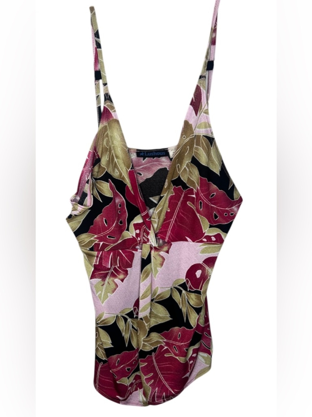 Lush Pink, Olive & Black Tropical Tie-Front Camisole